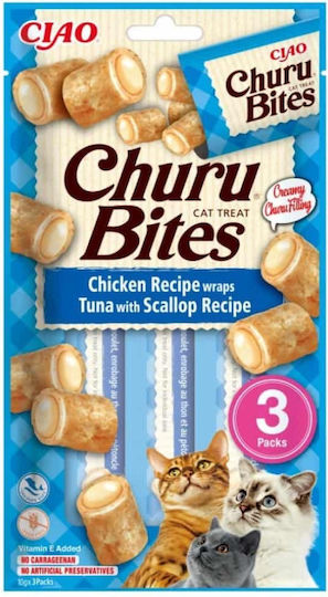 Inaba Churu Bites Cat Treats with Chicken Chicken Tuna & Scallop for Adult Cats 1pc 10g
