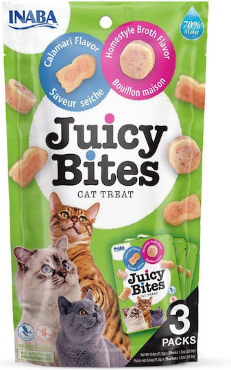 Inaba Churu Cat Juicy Bites Λιχουδιές με Σπιτικό Ζωμό & Καλαμάρι για Ενήλικες Γάτες 33.9gr