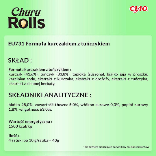 Inaba Churu Rolls Treats in Stick with Ton for Adult Cats 4pcs 10gr