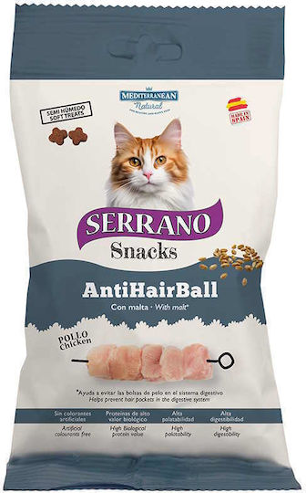 Mediterranean Natural Serrano Snacks Anti Hairball Kroketten mit Huhn für Erwachsene Katzen 50gr