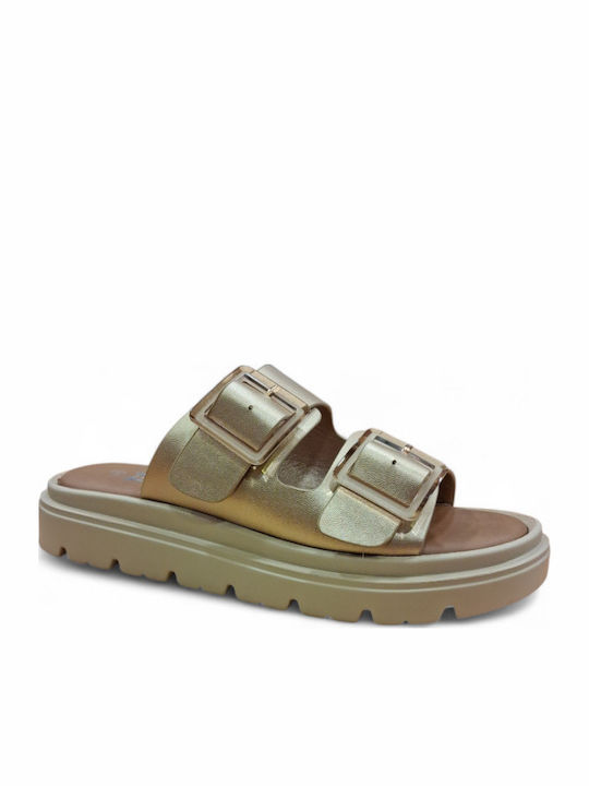 Leather Women's Flat Sandals Gold