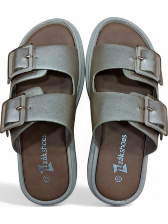 Leather Women's Flat Sandals Gold
