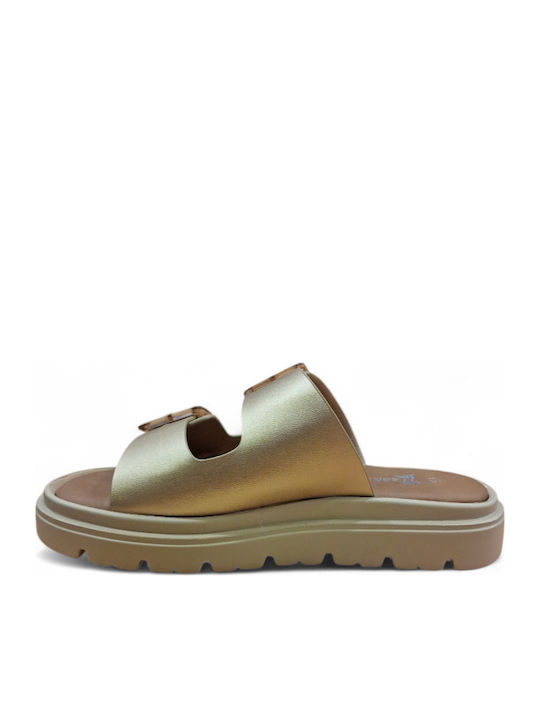 Leather Women's Flat Sandals Gold