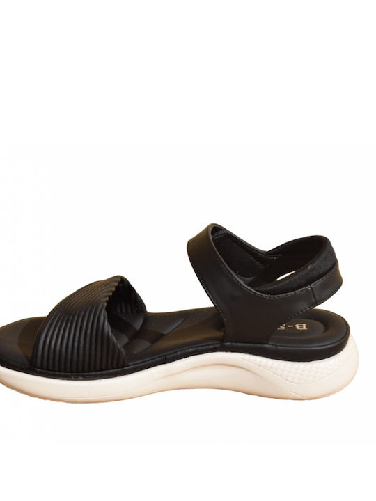 Damen Anatomisch Flache Sandalen Schwarz