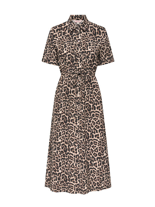 Life Sommer Midi Hemdkleid Ecru Braun Schwarz