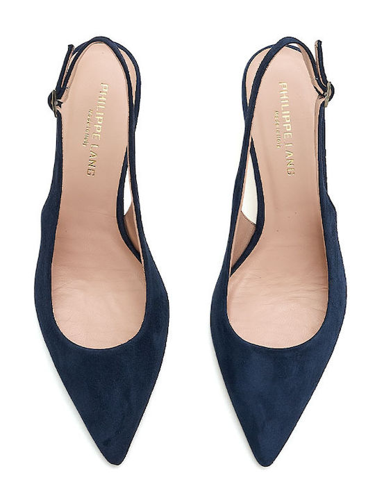 Leather Heels with Strap and Medium Heel Navy Blue