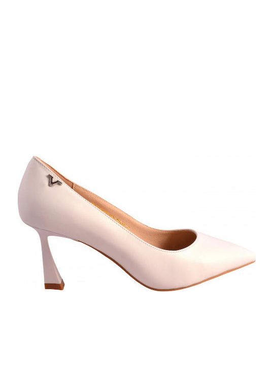 Leather Heels With Medium Ecru Heel