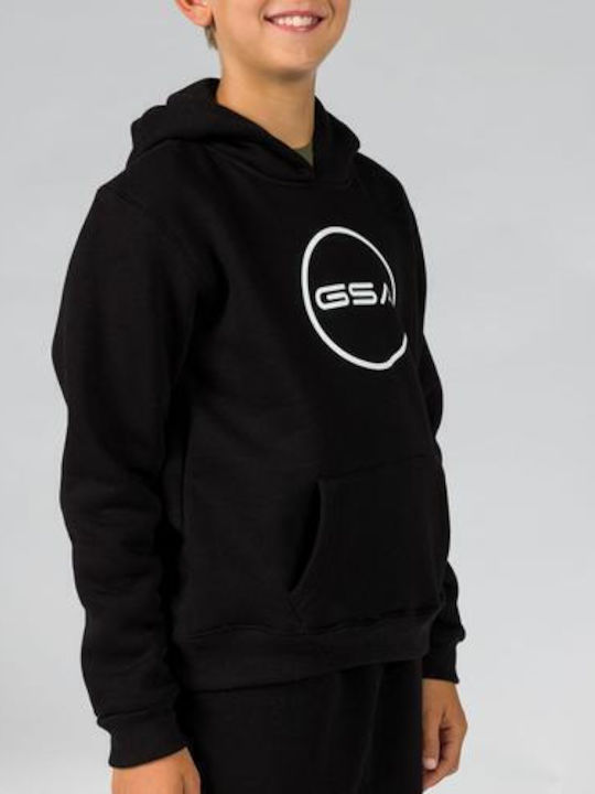 Fleece Επένδυση Παιδικό Φούτερ με Κουκούλα και Τσέπες Black
