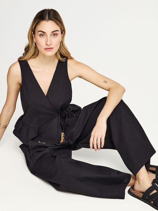 Pantaloni Largi De Damă Din Bumbac Cu Elastic În Croială Regular Maypo