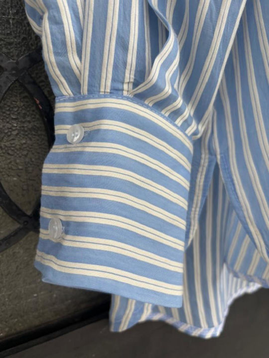 Long Sleeve Women's Blue Striped Shirt