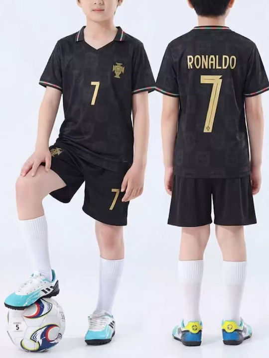 King Kids Football Set Ronaldo 2026 Black Polo Portugal Away