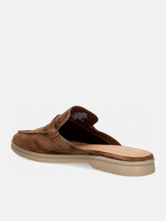 Suede Mules with Heel in Brown Colour