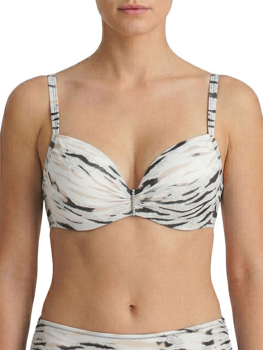 Women's Bikini Swimsuit Underwire Gold Zebra White