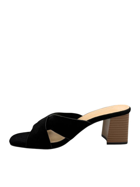 Suede Mules With Heel In Black Color
