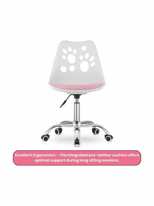 Mercaton Scaun Office 5 Roți din Cauciuc Pernă din Piele Ecologică Șezut din Pp Cadru din Aluminiu 50 X 60 X 89 Cm Alb Roz Căști Wireless Led cu Slot pentru Card Model Urechi de Pisică Roz