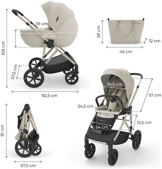 Kinderkraft Prime Reversible 3 in 1 Baby Stroller Suitable for Newborn Sand Dune