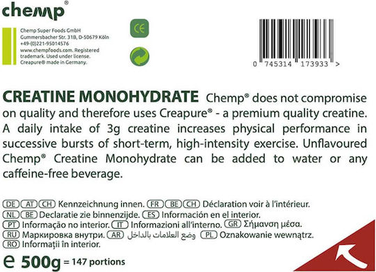 Chemp 100% Creatine Creapure Μονοϋδρική Κρεατίνη Unflavoured 500gr