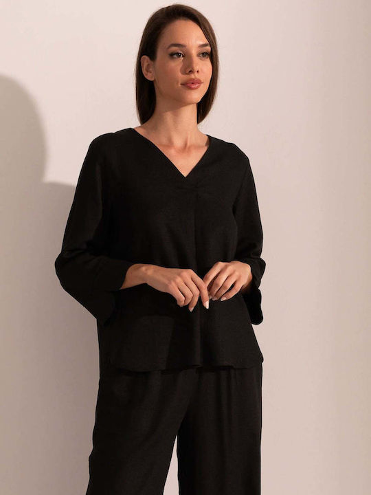 Bluza Damă Din Bumbac Neagră