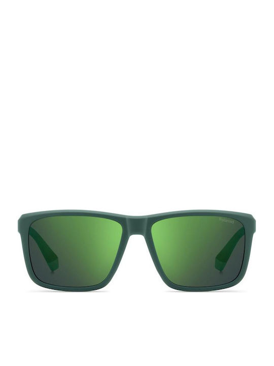 Polaroid Men's Sunglasses with Green Horn-Rimmed Frame and Green Polarized Mirror Lenses PLD2164/S 2ML/5Z