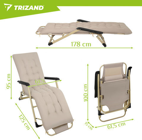 Trizand Ξαπλώστρα-Πολυθρόνα Παραλίας με Ανάκλιση 3 Θέσεων Μπεζ 60x30εκ.