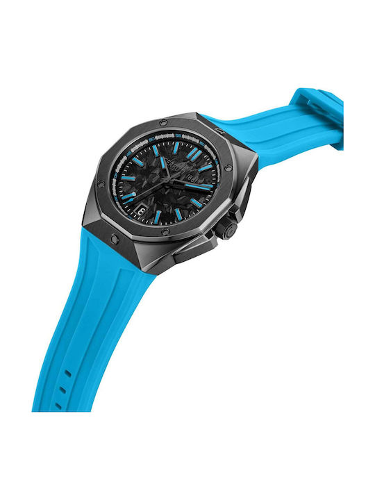 Cerruti Men's Battery Watch with Light Blue Rubber Strap