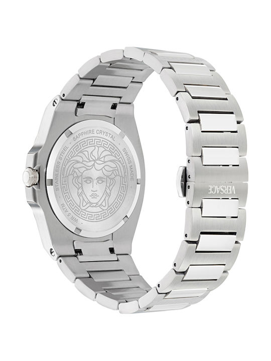 Versace Ανδρικό Ρολόι 40mm Μπαταρίας με Ασημί Μεταλλικό Μπρασελέ