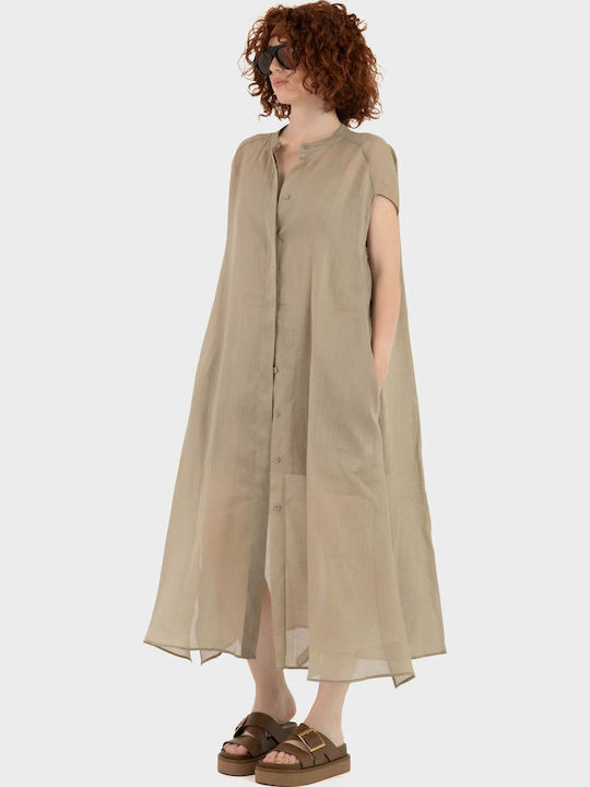 Summer Midi Shirt Dress Beige