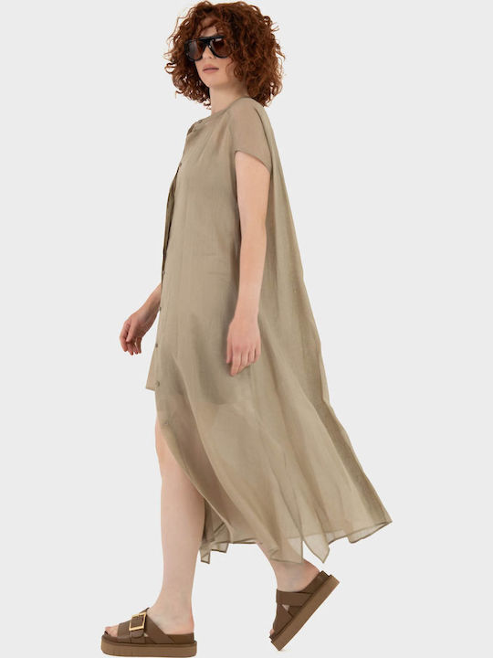 Summer Midi Shirt Dress Beige
