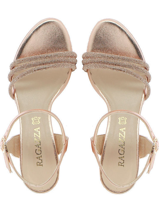 Damen Sandalen Aus Leder Anatomisch Mit Strass Kupfer