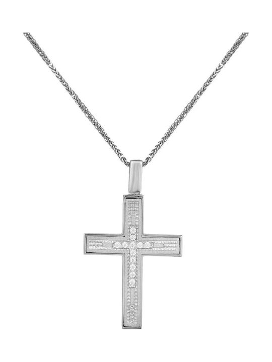 Damen Weißgold Kreuz 9K Beidseitig mit Kette