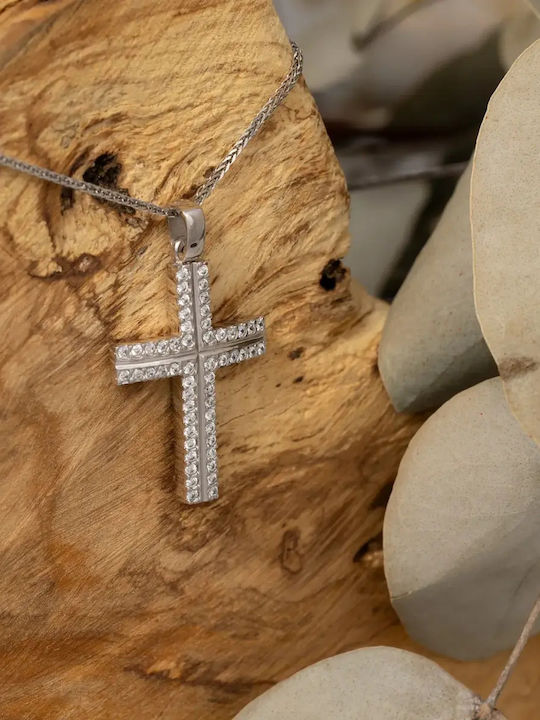 Damen Weißgold Kreuz 9K Beidseitig mit Kette