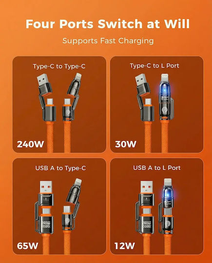 Hyperloq USB to Cable Πορτοκαλί 1.2m