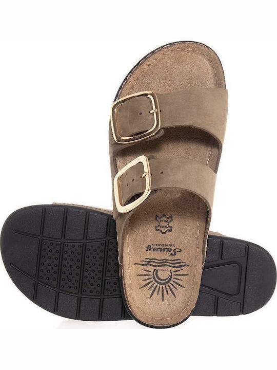 Damen Flache Sandalen Khaki