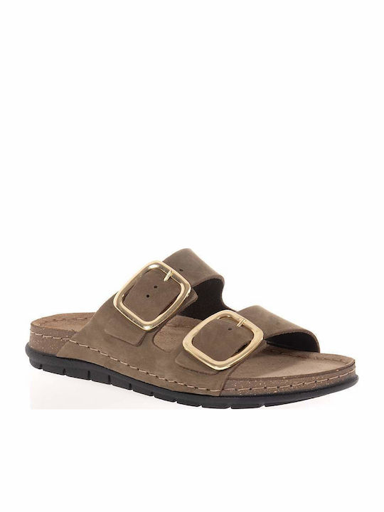 Damen Flache Sandalen Khaki