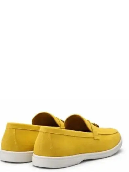 Leather Women's Loafers in Yellow Colour