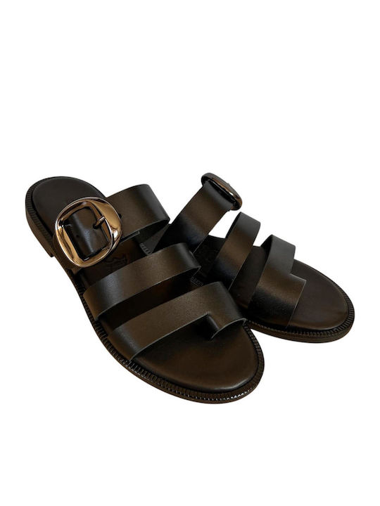 Leather Women's Flat Sandals Black