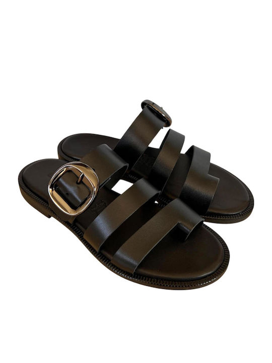 Leather Women's Flat Sandals Black