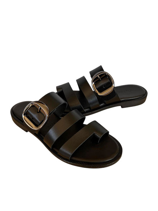 Leather Women's Flat Sandals Black