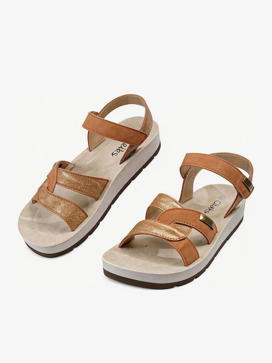 Leather Women's Flat Sandals Brown