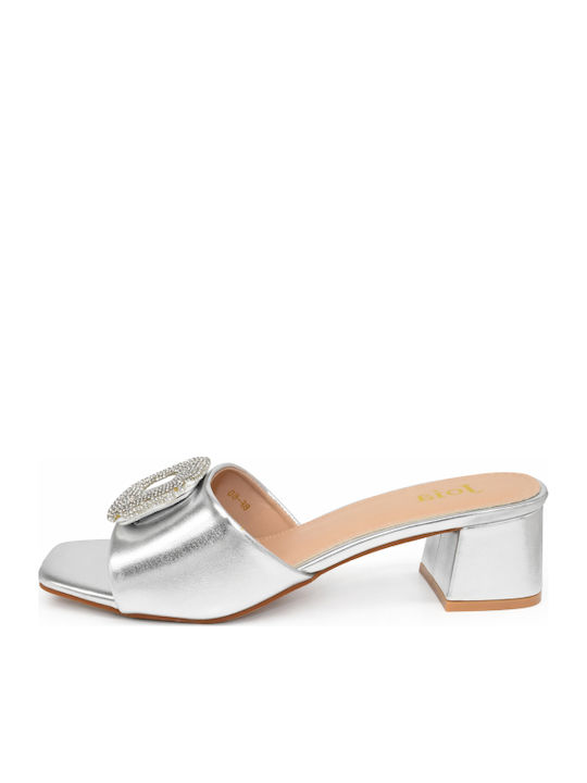 Mules With Chunky Low Heel In Silver Colour SJ-BF-60-26ML-SILVER