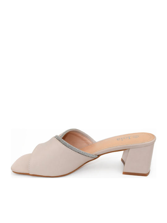 Mules With Chunky High Heel In Beige Colour SJ-H8-667-26ML-BEIGE