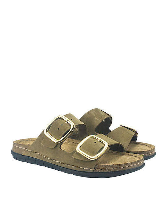 Sienna Leather Women's Anatomic Khaki Flat Sandals