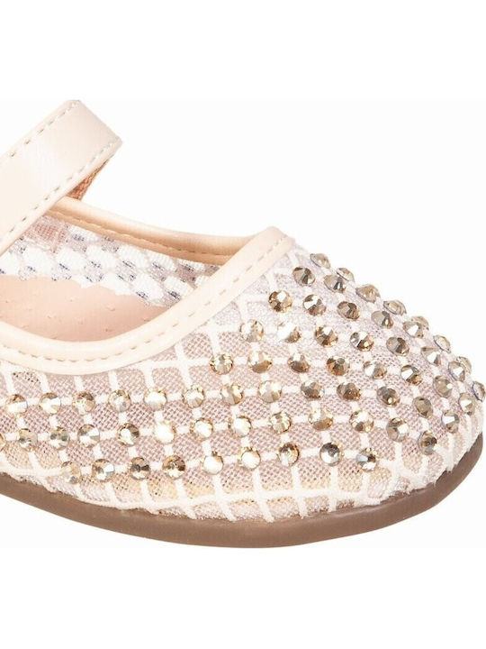 Kids Ballerinas With Hoop & Loop Closure Beige