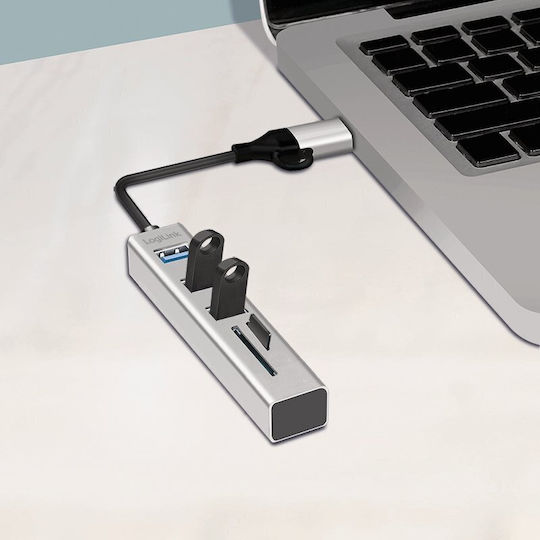 LogiLink Hub USB 3 Porturi USB 3.2 cu Conectare USB-C Gri
