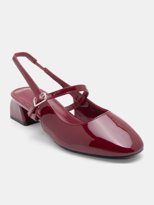 Pointed Toe Heels with Strap & Low Burgundy Heel