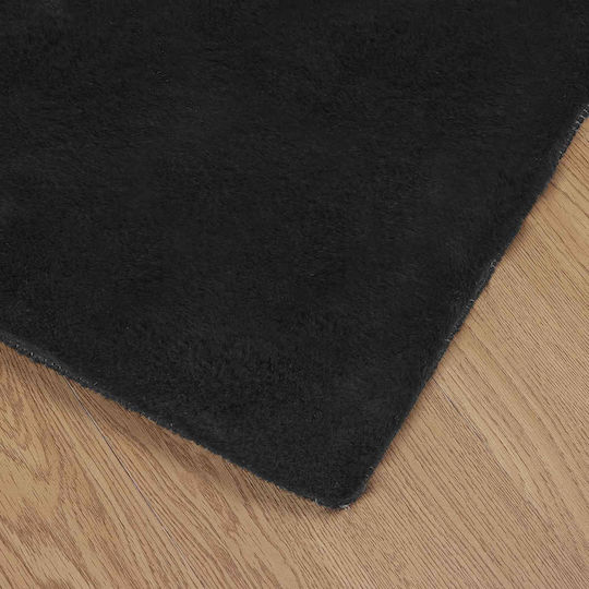 vidaXL Teppich Rechteckig Synthetisch,Polyester/Cotton/Leather Schwarz