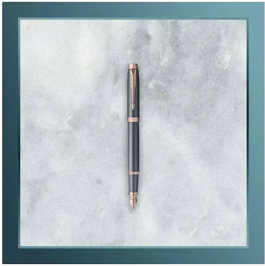 Parker IM Slate PGT Fountain Pen Medium Gray Brass with Pink Ink
