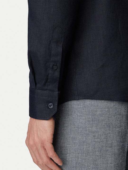 Long Sleeve Linen Shirt Dark Blue
