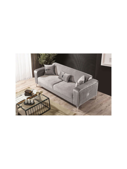 SteweHome Wohnzimmermöbel-Set Prenses 3+3+1 Weiße Beine Anthrazit Creme 225x90x77 cm