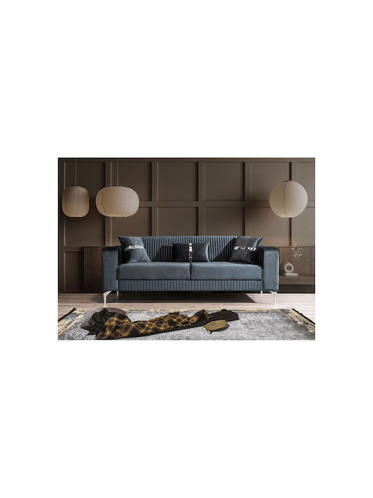SteweHome Wohnzimmermöbel-Set Prenses 3+3+1 Weiße Beine Anthrazit Creme 225x90x77 cm